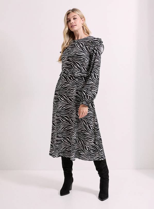 DOROTHY PERKINS Zebra Frill Detail Long Sleeve Midi Dress 12
